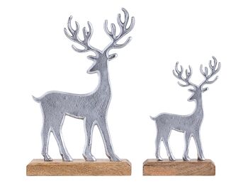 Figurine décorative lot de 2 support cerf 14/20x22/32cm figurine décorative aluminium bois de manguier 2