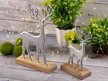 Figurine décorative lot de 2 support cerf 14/20x22/32cm figurine décorative aluminium bois de manguier 6