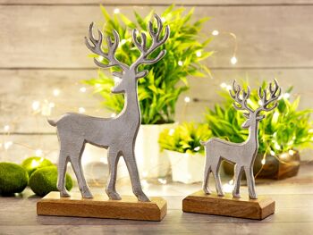 Figurine décorative lot de 2 support cerf 14/20x22/32cm figurine décorative aluminium bois de manguier 7