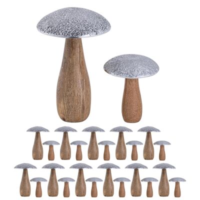 Figure decorative set di 2 funghi H20/12x13/9 cm supporto Masterbox 12x legno di mango da 2 pezzi