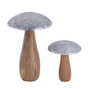 Figurines décoratives set de 2 champignons H20/12x13/9cm support Masterbox 12x 2 pièces en bois de manguier 4