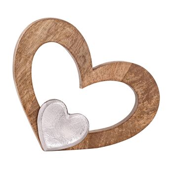 Figurine coeur déco 27x21cm figurine en bois petit coeur bois de manguier aluminium 2