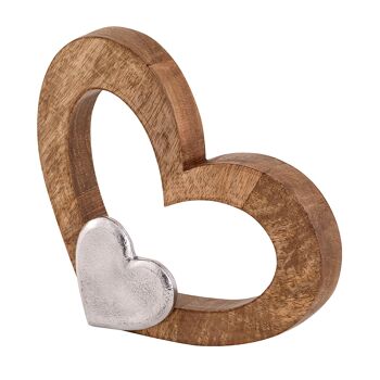 Figurine coeur déco 27x21cm figurine en bois petit coeur bois de manguier aluminium 3