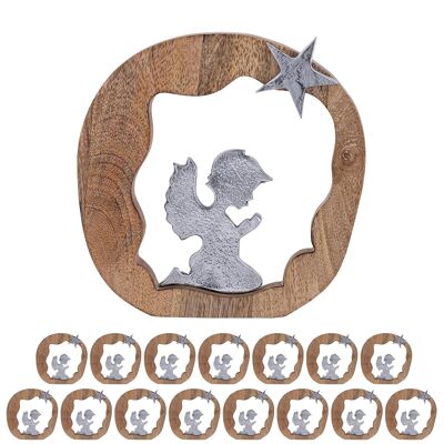 Decorative figure praying angel 20x20cm Masterbox 16-piece wooden figure lucky angel mango wood aluminum