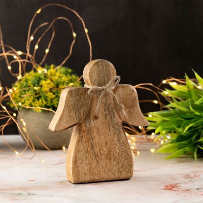 Decorative angel wooden figure 15x13cm lucky angel Christmas decoration mango wood