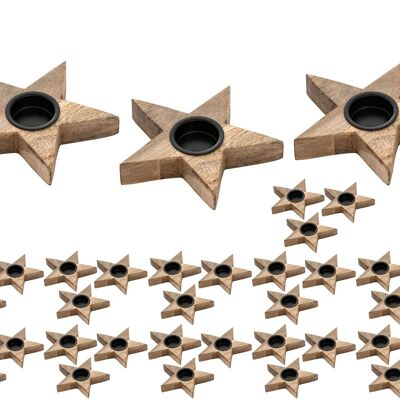 Tealight holder Masterbox 12x set of 3 candlesticks tealights 15x15cm stars mango wood