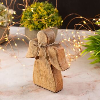 Figurine décorative en bois d'ange 15x13 cm Masterbox 36 pièces décoration de Noël ange porte-bonheur en bois de manguier 5