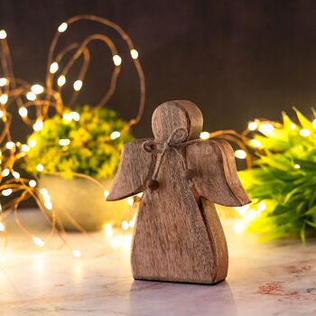 Figurine décorative en bois d'ange 15x13 cm Masterbox 36 pièces décoration de Noël ange porte-bonheur en bois de manguier 6