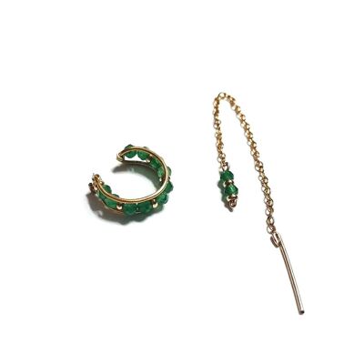 Set of golden asymmetrical earrings with Jade