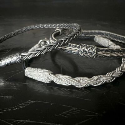 BRACCIALE DOPPIA TRECCIA FINE - ARGENTO E ARGENTO OSSIDATO - FATTO A MANO - UOMINI E DONNE