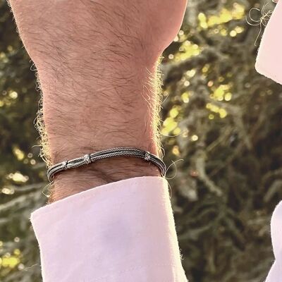 BRACELET DOUBLE TRESSE FINE - ARGENT ET ARGENT OXYDÉ - FAIT MAIN - HOMME&FEMME