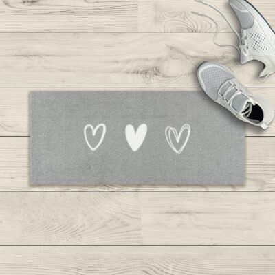 washable doormat; gray three hearts