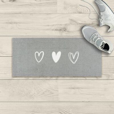 Waschbare Fußmatte; grau drei Herzen