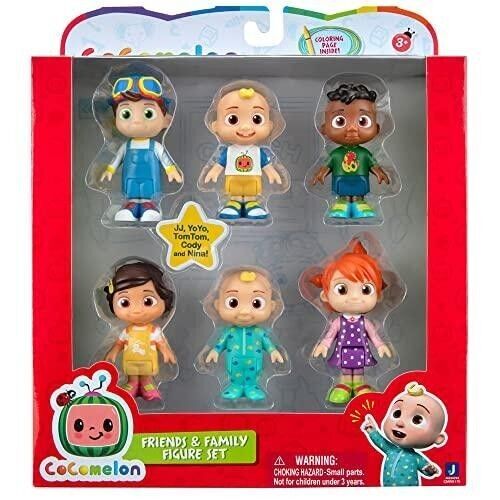 Bandai - CoComelon - Pack 6 figurines Famille et Amis - Figurines de 5- 7cm à collectionner - 2 JJ, yoyo, TomTom, Cody et Nina - réf : WT0170