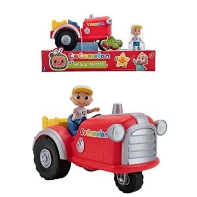Bandai - CoComelon - Tractor musical rojo - Vehículo que reproduce la canción "Old MacDonald" (en inglés) y sonidos de animales - Tractor musical y su figura de 7 cm - ref: WT0038