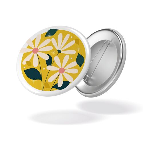 Au jardin - Badge Pâquerettes fond jaune #99