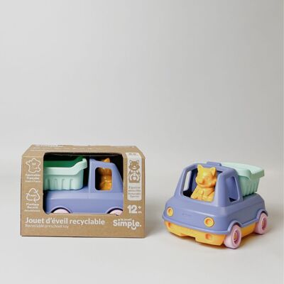 Veicolo giocattolo, Autocarro con cassone ribaltabile con statuetta, Prodotto in Francia in plastica riciclata, Regalo 1-5 anni, Pasqua, Blu