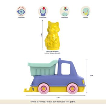 Jouet véhicule, Camion Benne avec figurine, Made in France en plastique recyclé, Cadeau 1-5 ans, Pâques, Bleu 7