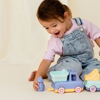 Jouet véhicule, Camion Benne avec figurine, Made in France en plastique recyclé, Cadeau 1-5 ans, Pâques, Bleu 13