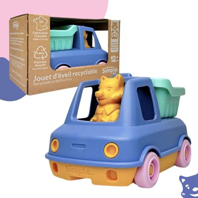 Il Giocattolo Semplice, Autocarro con Ribaltabile e Statuetta, Prodotto in Francia, 100% Plastica Riciclata e Riciclabile, Lavabile in Lavastoviglie, Regalo per Ragazze e Ragazzi a partire da 1 Anno, Giocattolo Educativo per la Spiaggia - Blu