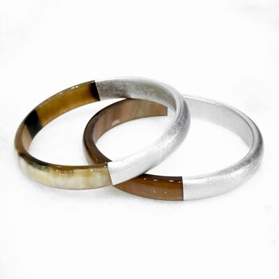 Bracciale foglia argento in vero corno - 1,2 CM