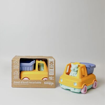 Jouet véhicule, Camion Benne avec figurine, Made in France en plastique recyclé, Cadeau 1-5 ans, Pâques, Orange