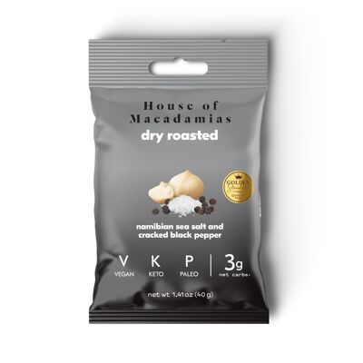 Nueces secas tostadas, sal marina de Namibia y pimienta negra molida, 12 x 40 g