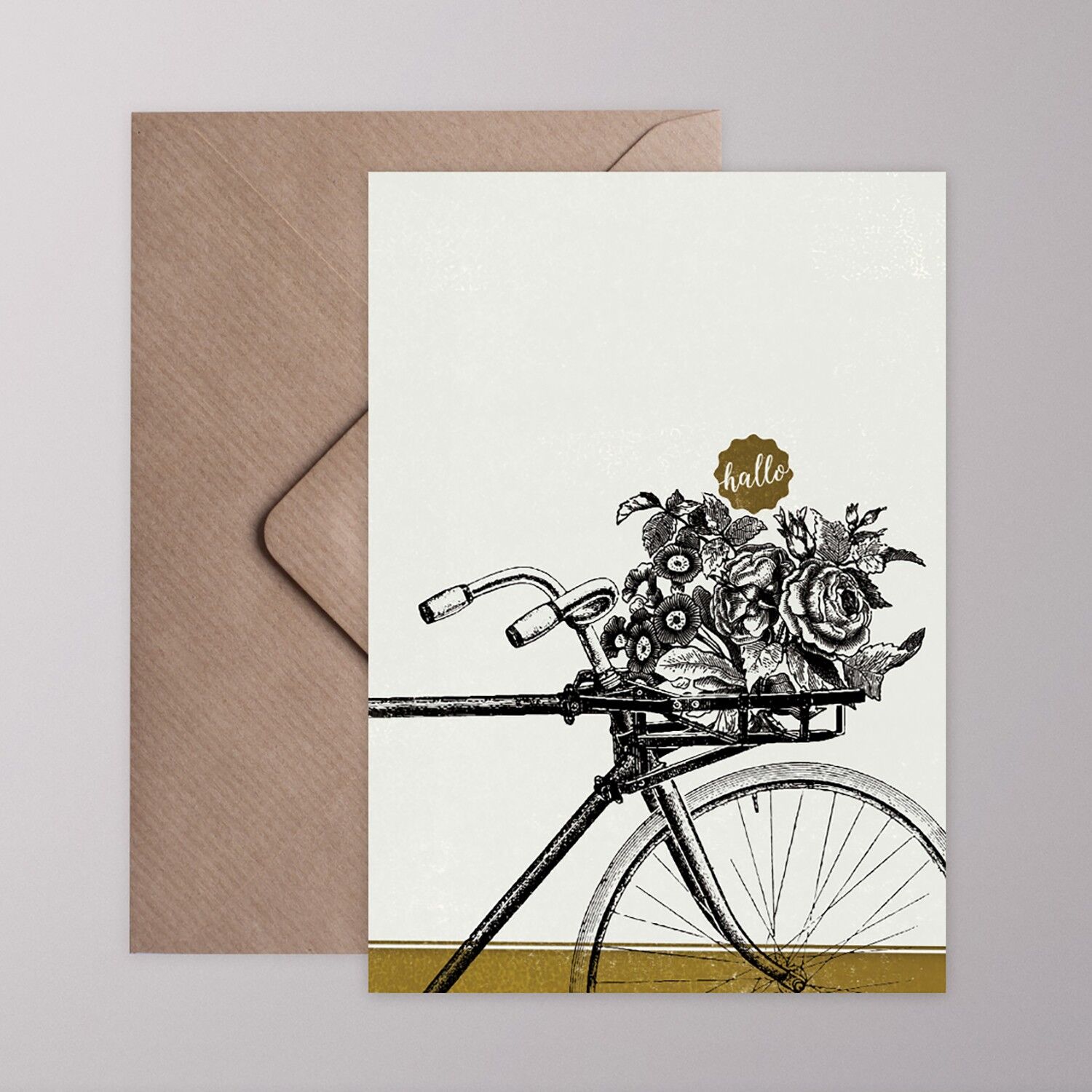 Grußkarte - Hallo - Blumenfahrrad