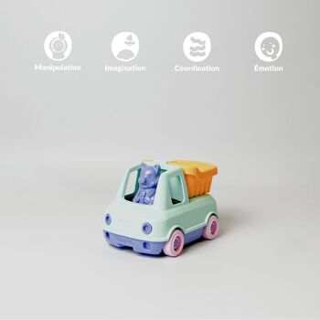 Jouet véhicule, Camion Benne avec figurine, Made in France en plastique recyclé, Cadeau 1-5 ans, Pâques, Turquoise 3