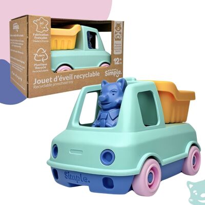 Le Jouet Simple, Camion Benne et Figurine, Fabriqué en France, 100% en Plastique Recyclé et Recyclable, Lavable au Lave-vaisselle, Cadeau Enfant Fille et Garçon Dès 1 An, Jouet Éducatif pour la Plage - Turquoise