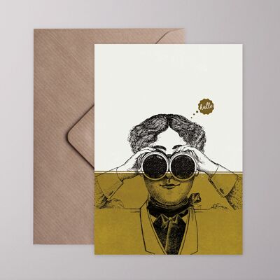 Greeting card - hello - binoculars