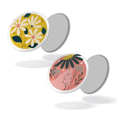 In the garden - Daisies yellow background + flower hand - Set of 2 magnets #113