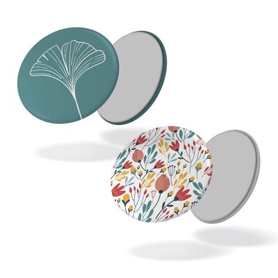 Floral pattern + flower turquoise background - Set of 2 magnets #120