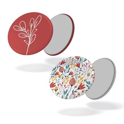 Blumenmuster + blumenroter Hintergrund - Set mit 2 Magneten #121