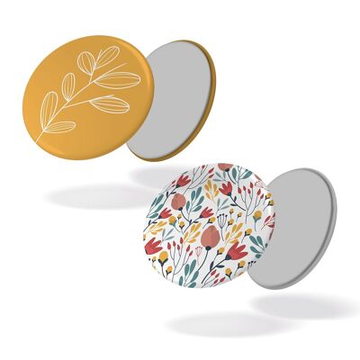 Motif fleuri + fleur fond jaune - Lot de 2 magnets #122