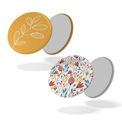 Floral pattern + flower yellow background - Set of 2 magnets #122
