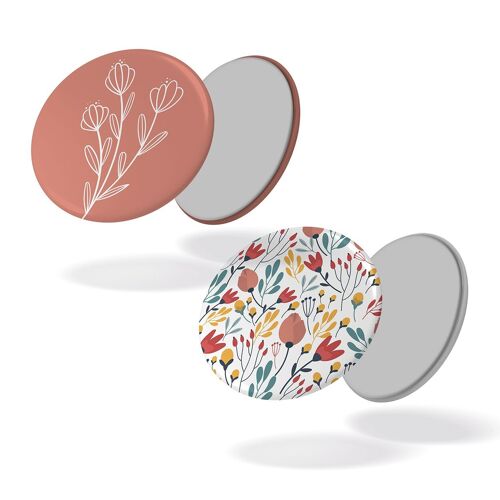 Motif fleuri + fleur fond rose - Lot de 2 magnets #124