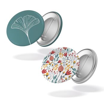 Motif fleuri + fleur fond turquoise - Lot de 2 badges #120 1