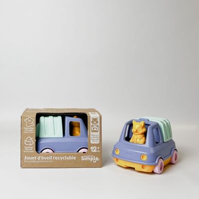 Veicolo giocattolo, Camion della spazzatura con statuetta, Prodotto in Francia in plastica riciclata, Regalo 1-5 anni, Pasqua, Blu