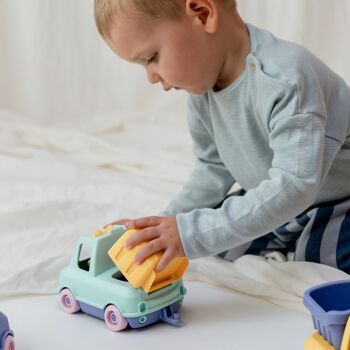Jouet véhicule, Camion Poubelle avec figurine, Made in France en plastique recyclé, Cadeau 1-5 ans, Pâques, Bleu 10