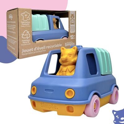 Das einfache Spielzeug, Müllwagen und Figur, hergestellt in Frankreich, 100 % recycelter und recycelbarer Kunststoff, spülmaschinenfest, Geschenk für Mädchen und Jungen ab 1 Jahr, Lernspielzeug für den Strand – Blau