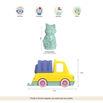 Jouet véhicule, Camion Poubelle avec figurine, Made in France en plastique recyclé, Cadeau 1-5 ans, Pâques, Jaune 6