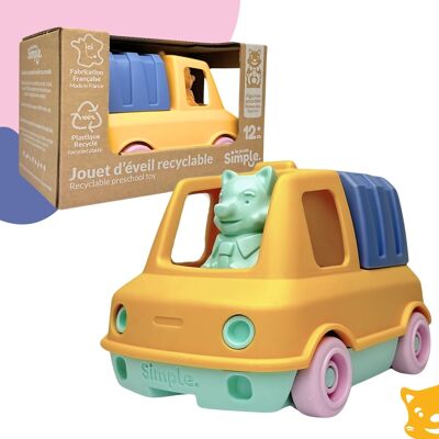 Das einfache Spielzeug, Müllwagen und Figur, hergestellt in Frankreich, 100 % recycelter und recycelbarer Kunststoff, spülmaschinenfest, Geschenk für Mädchen und Jungen ab 1 Jahr, Lernspielzeug für den Strand – Gelb