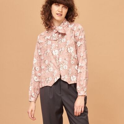 Camisa Corbatin Original Print. Flores Rosas.