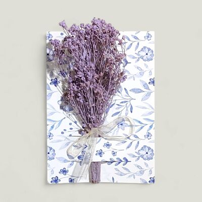 Carte de voeux avec fleurs séchées - Fleur de genêt violet