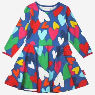 Organic cotton dress with skater cut and heart print