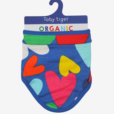 Organic cotton triangular scarf, bib with heart print