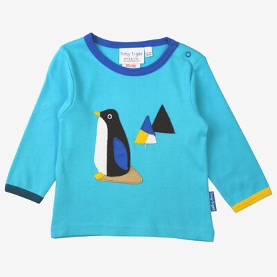 Organic cotton long-sleeved shirt with penguin applications