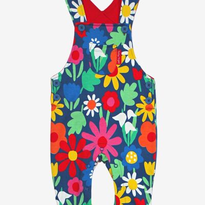 Organic cotton dungarees with a striking floral pattern