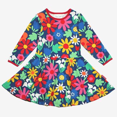 Organic cotton dress with skater cut and eye-catching floral pattern